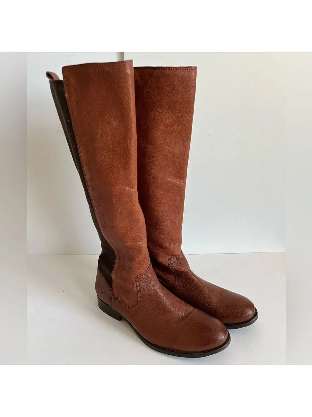 Frye Molly Gore Brown Tall Elastic Panel Riding Boots size 8.5B